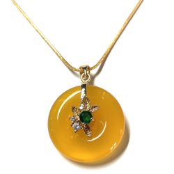 Yellow jade jadeite circle pendant necklace