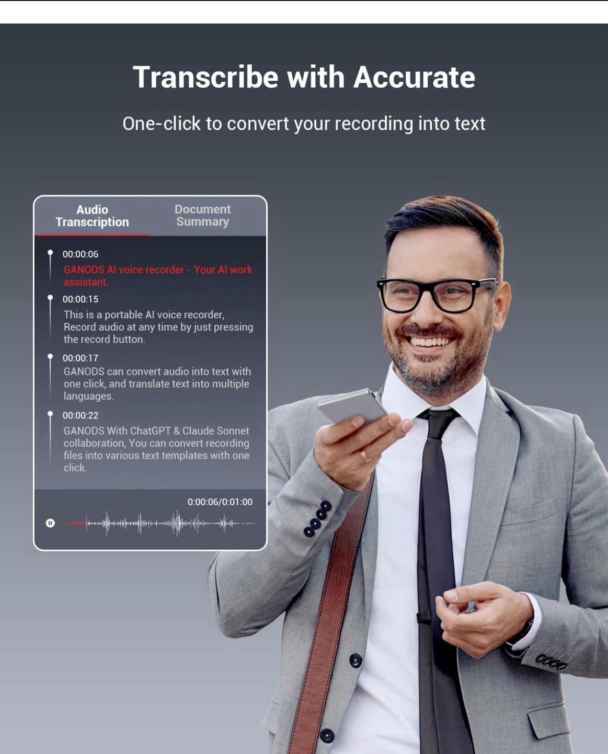 AI Voice Recorder, 4G Recording Device with Transcribe & Summarize by ChatGPT, App Control, Text Translation Function, 4G File Transfer, 64GB Memory,