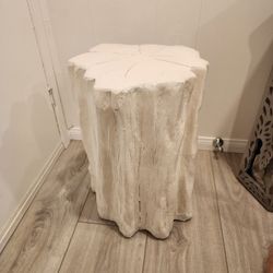Cream white faux tree stump side/end table