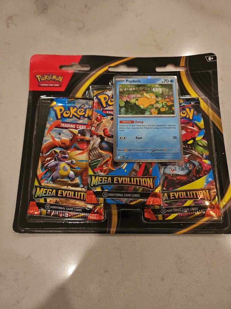 Pokemon Mega Evolution 3 Pack Blister Sealed With Psyduck Promo