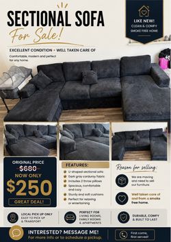 Large U-Shaped Sectional Sofa – Dark Gray