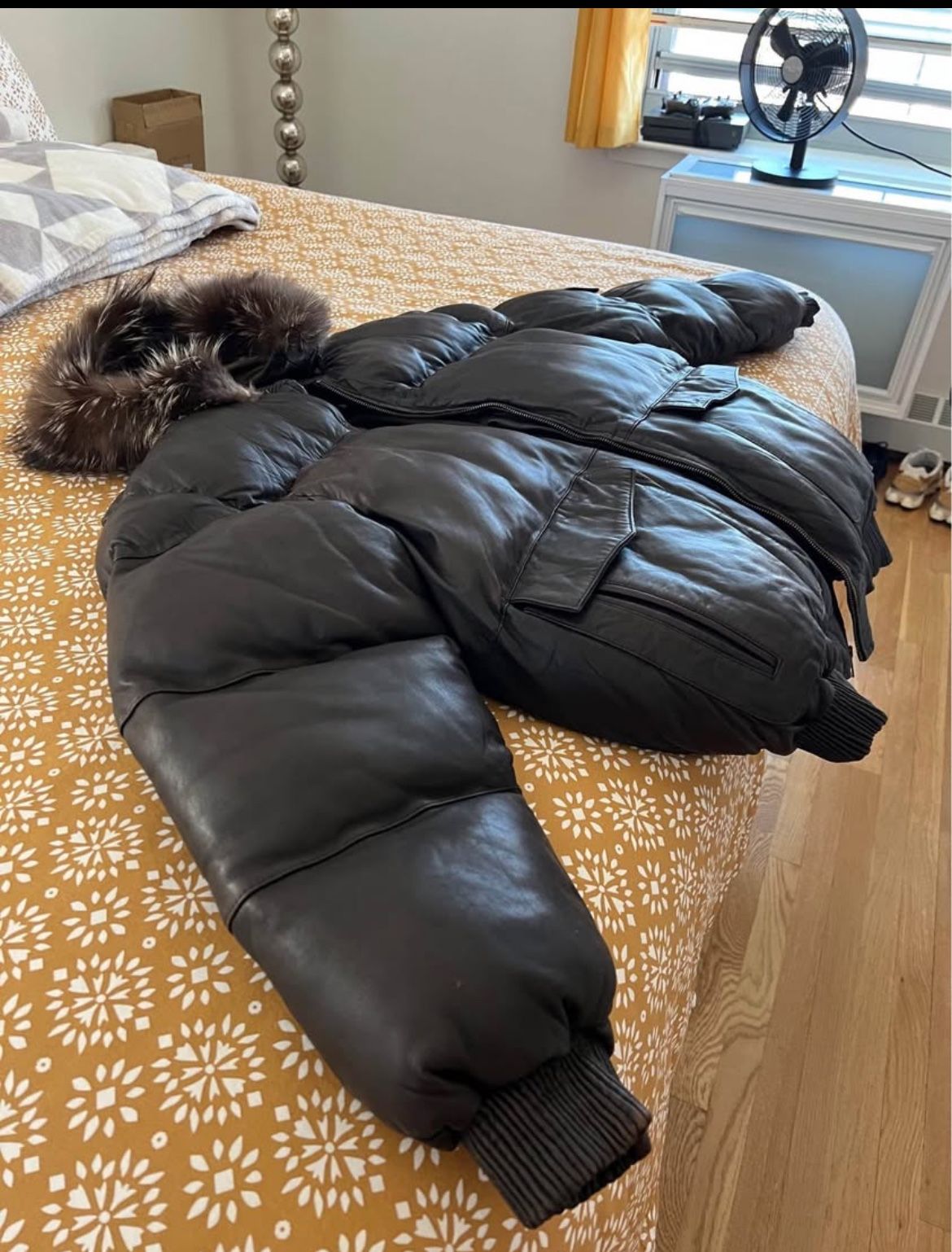 Triple Fat Butter Soft Leather Bomber With Fur Hoodie..$175