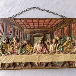 Slab of the Last Supper in Full Resin Marble Hand Decorated Italy