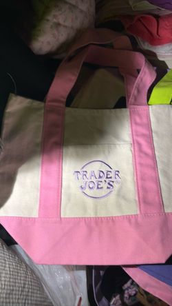 Trader Joe’s mini pastel and large purple tote