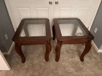 Pair of Wood and Glass Top End Tables