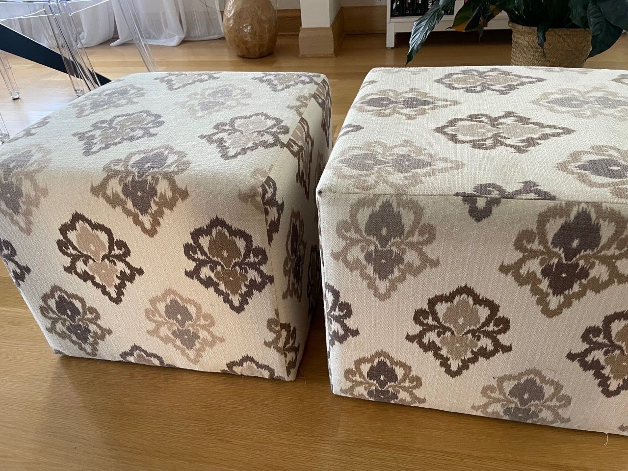 2 Upholstered Ottomans Stools - $40