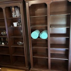 2 Wood Cabinets With Shelves And Lights 