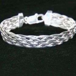 Braided Sterling Silver Herringbone Bracelet 