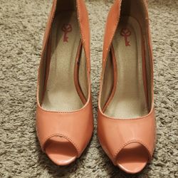 Coral open toe heels, peach open toe heels, pink open toe heel heels