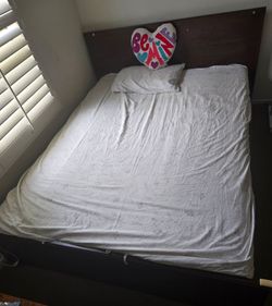 Queen Bed Frame with Mattress – Chestnut Brown – Excellent Condition