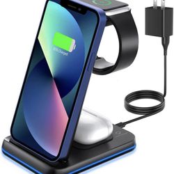 ZUBARR Foldable Wireless Charger for Multiple Devices 3 in 1 Wireless Charging Station for Travel, Compatible with iPhone13 12 11/Pro/Mini/XR, Apple W