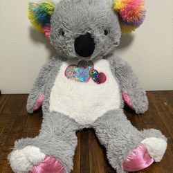 Giant Koala Bear 30” inches plus with Holographic Hearts Gray White Pink