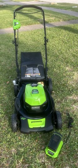 Greenworks 40V 20” Cordless Lawn Mower Battery + Charger + Bag • Like New Condition 