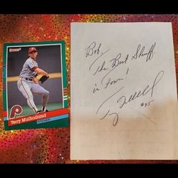 Terry Mulholland autographed Response note and card