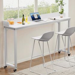 Overbed Table with Wheels, Queen Full Size Mobile Computer Desk, Standing Laptop Cart, Over Bed Table with Heavy Duty Metal Leg, for Bedroom 16" D x 7