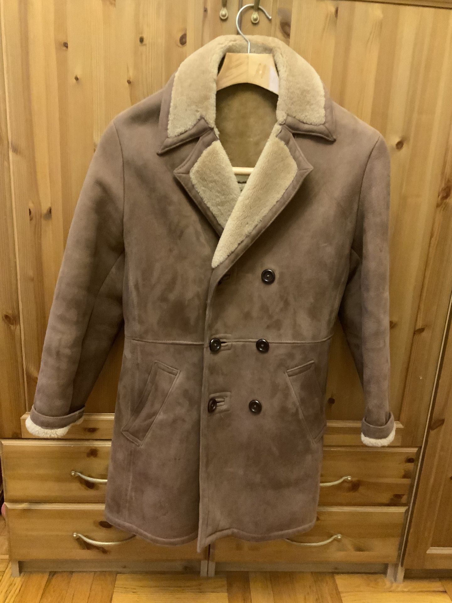 Sawyer of Napa Sheepskin Coat Leather Jacket Sherpa Shearling Coat, Size:40
