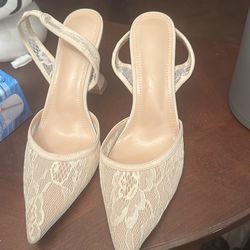 Sz10 Coutgo Women's Slingback Kitten Low Heels Mesh Pumps Closed Pointed Toe Wedding Work Dress Shoes