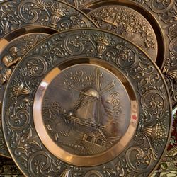 3 European Copper Decorative Wall Plates