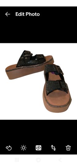 Forever Sandals Size 6.5 Black Slides Bling 