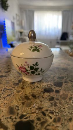 Winterling Bavaria Germany Sugar Bowl Gilded Pink Rose, Silver trim
