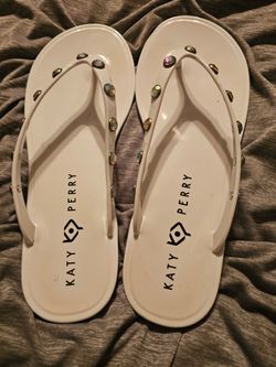 Katy Perry White Flip Flops with Gems
