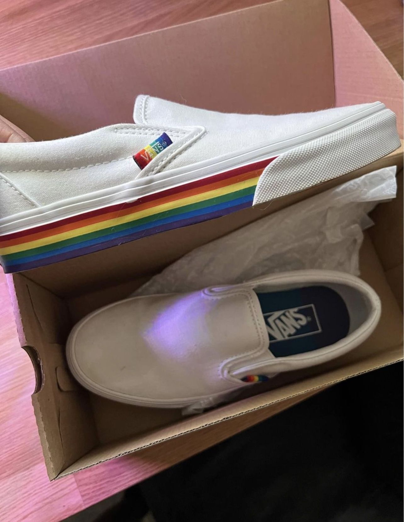 PRIDE White Slippin Vans