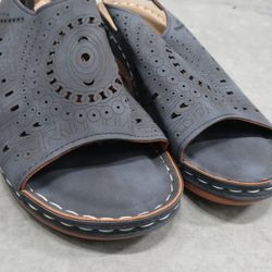 Women's Vintage Cutout Wedge Heel Open Toe Low Fish Mouth Roman Sandals

