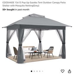 COOSHADE 13x13 Pop Up Gazebo Tent Outdoor Canopy Patio Shelter with Mosquito Netting(Grey)