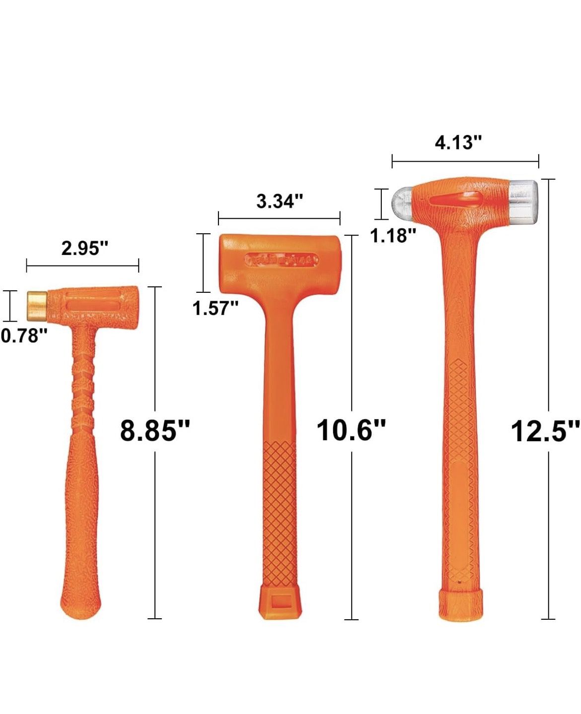 XtremepowerUS 3-Pieces Dead Blow Hammer Set, Brass Hammer, Ball-Peen Hammer, and Dead Blow Hammer, Unibody Checkered Grip, Spark & Rebound Resistant