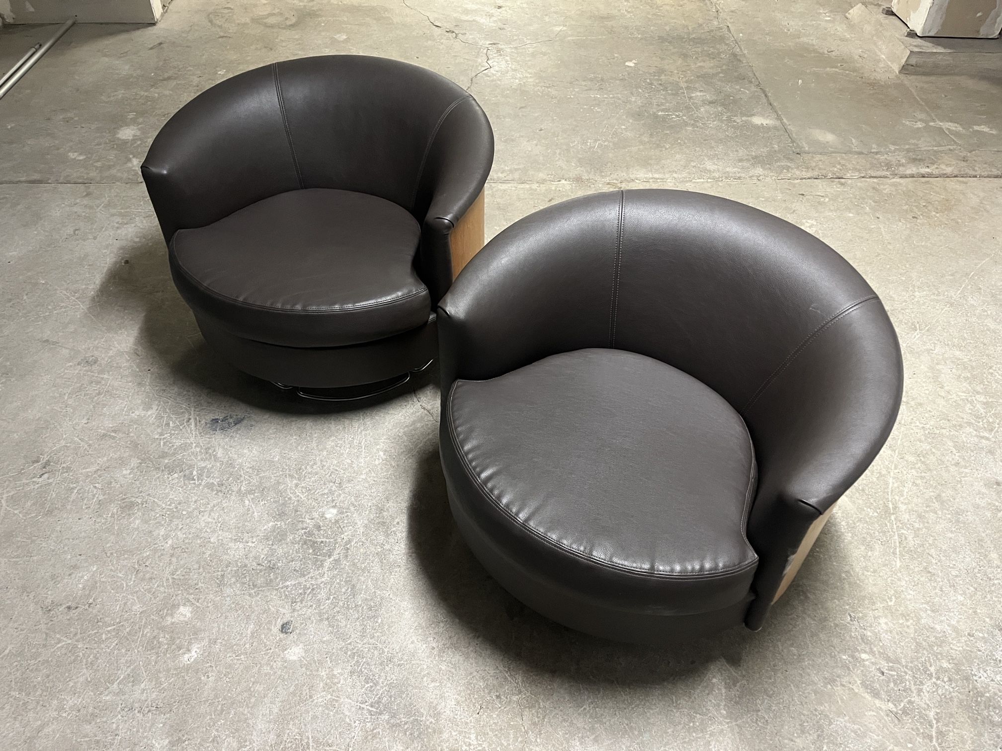 MCM Barrel-back Swivel Club Chairs