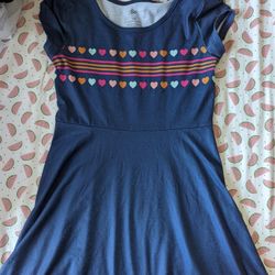 Cute Dark Blue Dress With Hearts