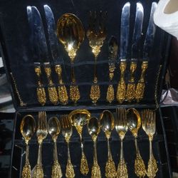 Jb Rogers 31 Pieces 24k Gold Plated Silverware Set