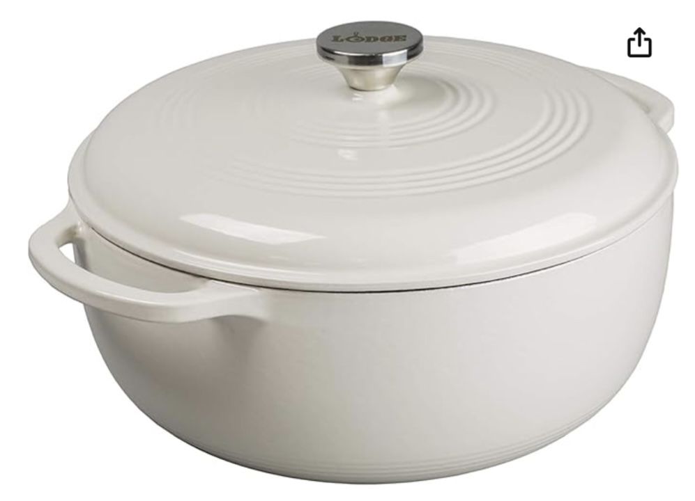 Lodge 7.5qt Cast Iron Enamel Dutch Oven Oyster: Porcelain-Coated, Round, Hand Wash, 7.5-Quart Capacity, 19 lbs