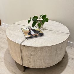 ✨ Z-Gallerie Round Coffee Table 36 x 36 x 18 – Solid Mango Wood Whitewash