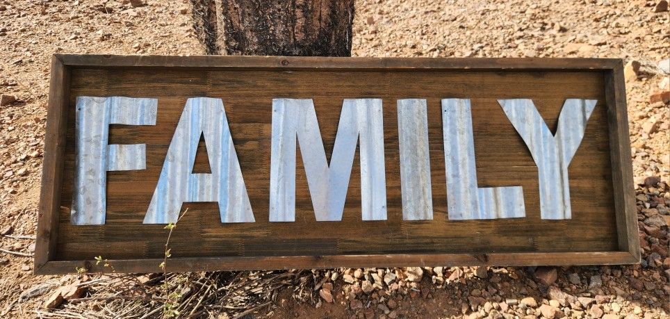 Large Farmhosue Style Wooden & Galvanized Metal "Family" Sign