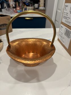 Vintage 70s Hammered Copper Basket