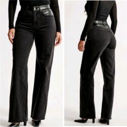 Abercrombie Fitch Jeans Women's 34 The 90s Relaxed High Rise Black Faux Leather