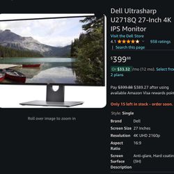 27 Inch 4K Monitor - Dell Ultrasharp U2718Q