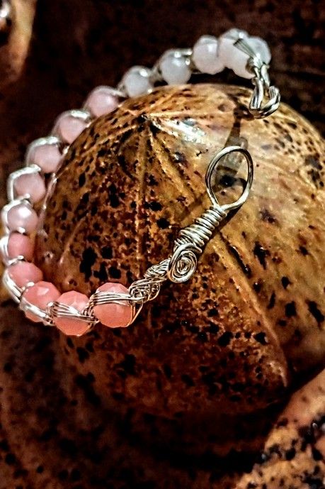 Multi-pink Quartz Gemstone Wire Braided Bracelet 