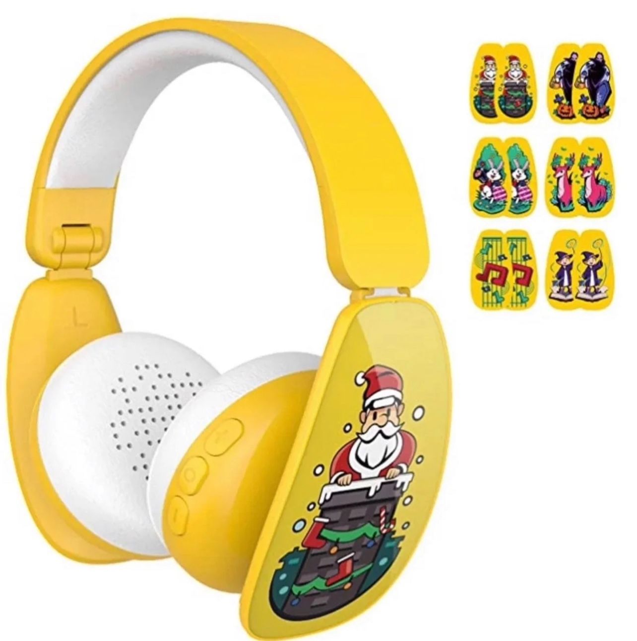 Kids Wireless Headphones Bluetooth Over Ear Headset with DIY Cartoon Stickers Foldable Volume Limiting Earphone for Children
