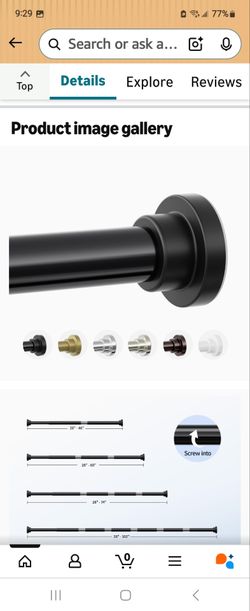 Black Shower Curtain Rod, 1" Diameter Heavy Duty Tension Shower Rod, Non Slip Adjustable 19-73 inches