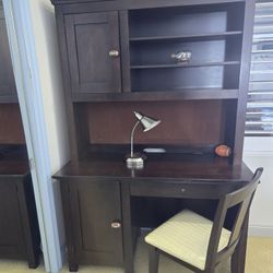 Dark Wood Desk, Dresser w/ Mirror & Nightstand – Solid Set