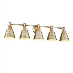 Gold 37" Bathroom Light Fixtures Modern Bathroom Vanity Light Hammered Metal Shade Sconces Wall Mirror Retails $143