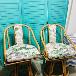 Rare Vintage Boho Style Counter Height Bar Stool Set