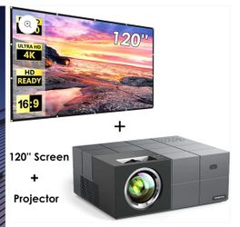 Native 1080P 5G WiFi Bluetooth Projector + 120” Screen 4K Support, GDP1G Projector Grey