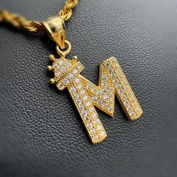 Jewelry 10k Solid Yellow Gold white CZ stone alphabet letter M Pendant charm