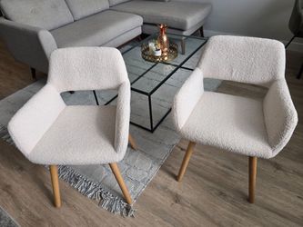 2 Beige Mid-Century Modern Accent Chairs