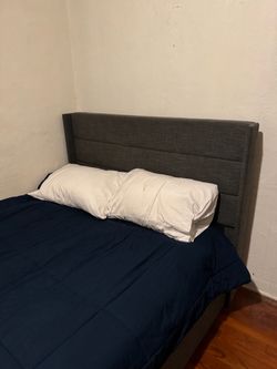 Gray Upholstered Bed Frame with Headboard
