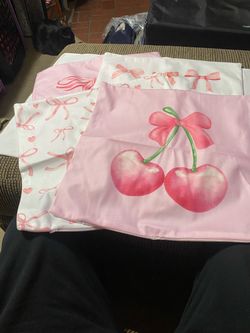 Decorative Pillow Covers. Pink & White for 18 x 18 Square Pillow Inserts