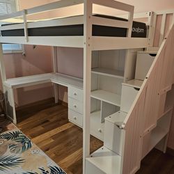 Wood loft twin size bed $400 plus matrass $100